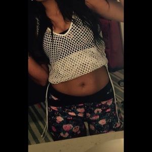 Bebe jogger sports bra and shorts and white top